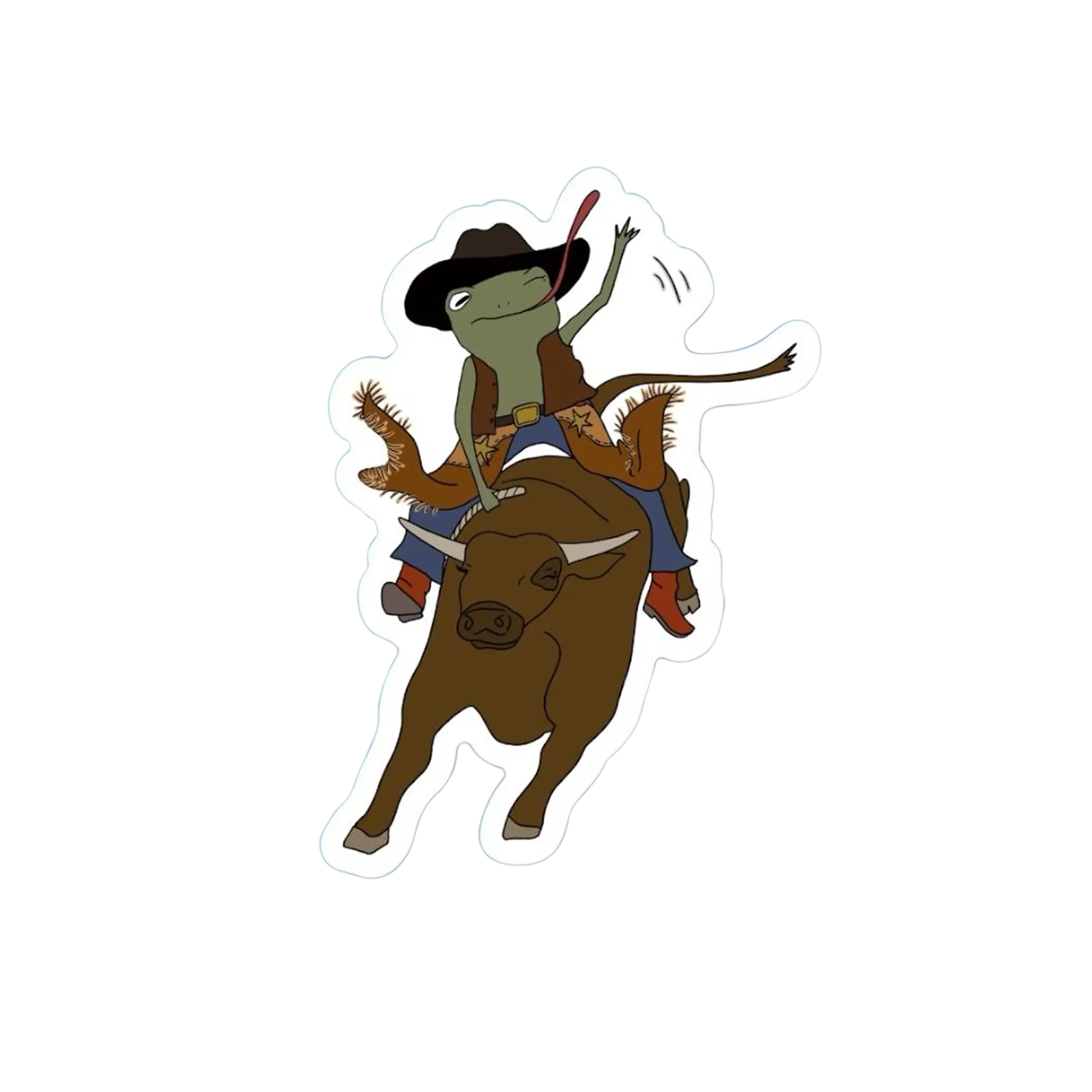 BULL RIDING FROG STICKER