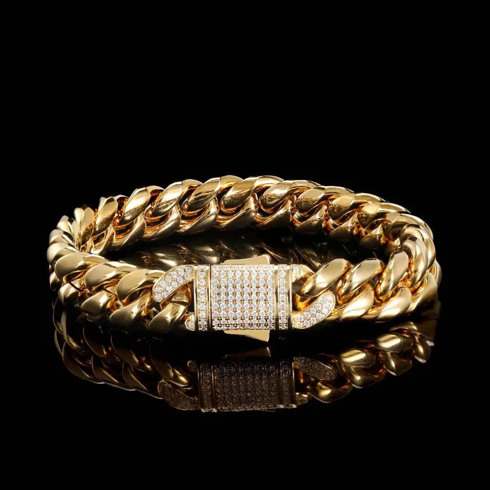 UJ 10mm High Quality Stainless Steel Cuban Bracelet - Men's HipHop Artificial Gemstone Jewelry, Ideal Valentine's Day Gift, Cuban Bracelets, High Quality Bracelet