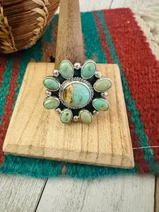 Handcrafted Sterling Silver & Turquoise Cluster Adjustable Ring