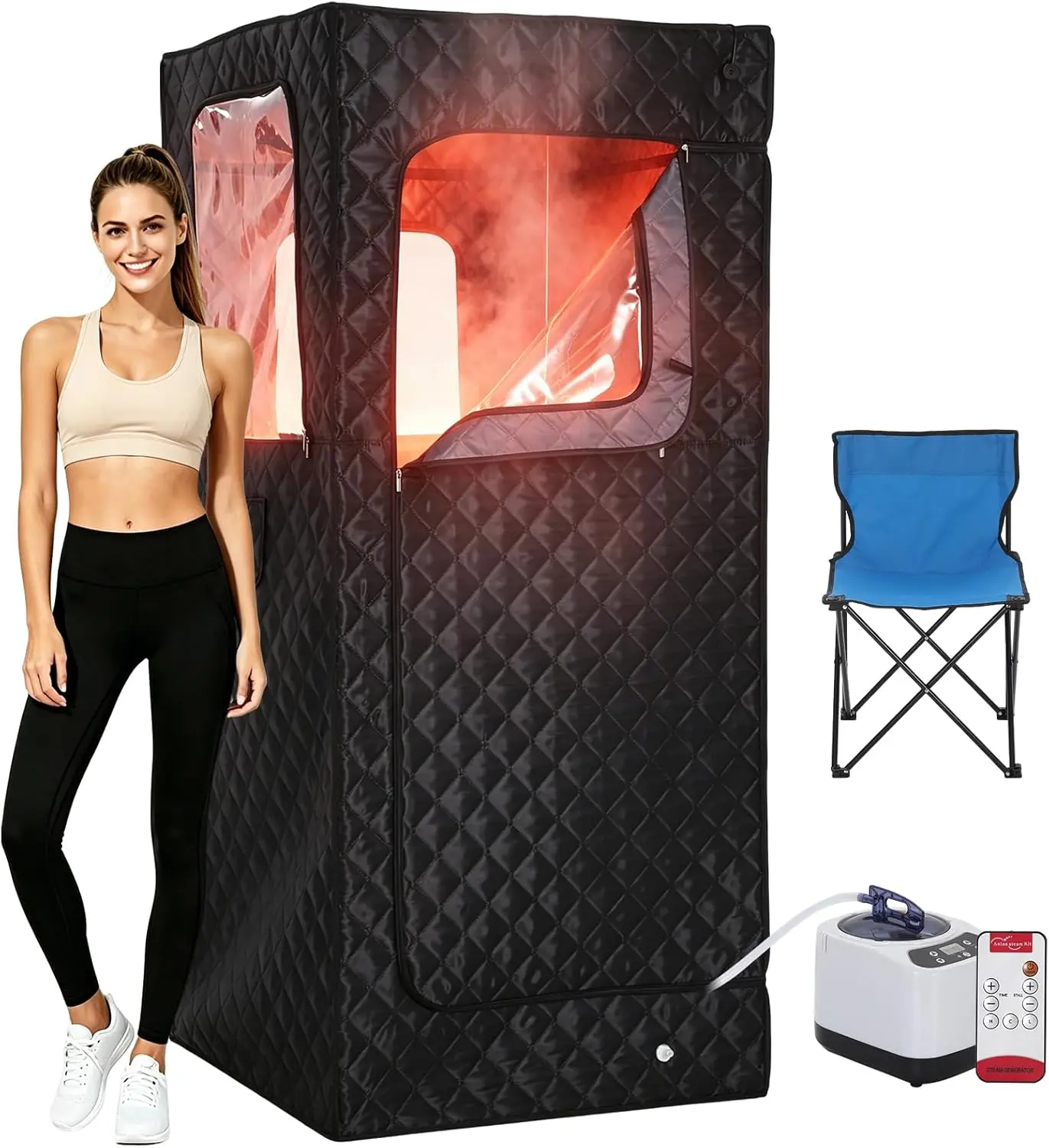 Garvee Indoor Portable Sauna Box - 10-Min Fast Heating, Single/Double-Person SPA Steam Tent, 3L/1200W & 3L/1400W Steamers, 9 Adjustable Levels, 600D Fabric, Remote Control, Easy Foldable Setup for Relaxation