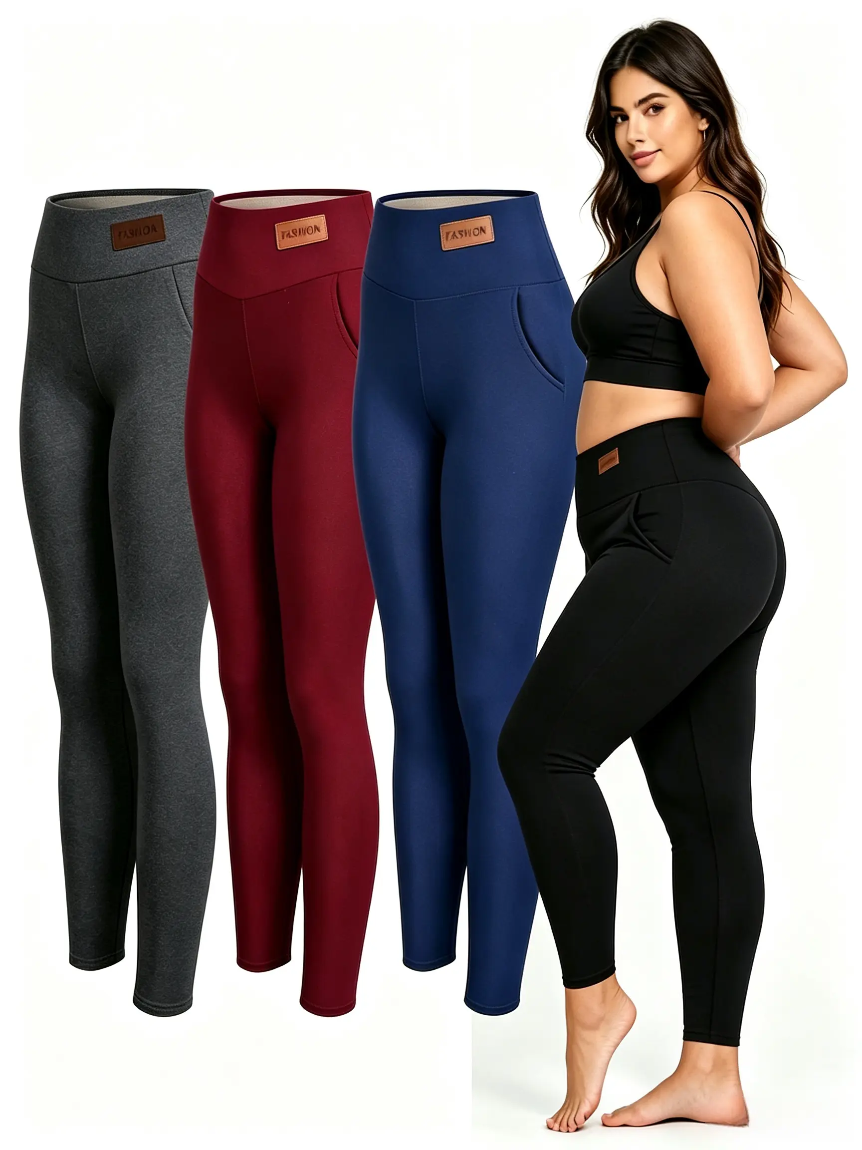 Women's High-Waisted Fleece-Lined Stretchy Leggings - Chic Black, Winter-Ready, Machine Washable, Snug-Fit Comfortable Fashionable Pants exercise activewear gym fitness tiktokshopbacktoschool