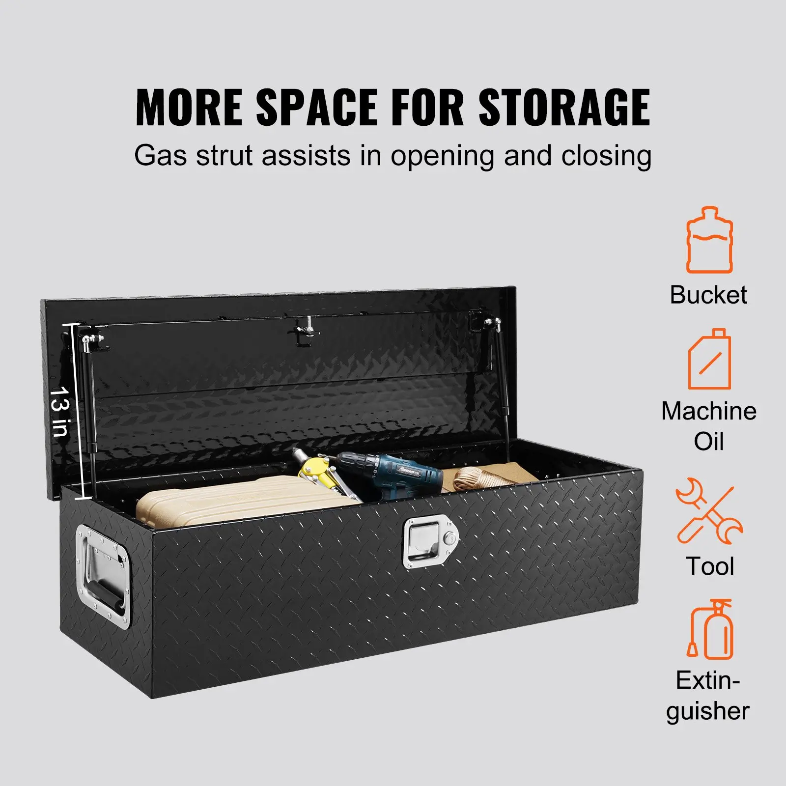 【summerfinds】VEVOR Heavy Duty Aluminum Truck Bed Tool Box, Diamond Plate Tool Box with Side Handle and Lock Keys, Storage Tool Box Chest Box Organizer for Pickup, Truck Bed, RV, Trailer, 39"x13"x10", Black