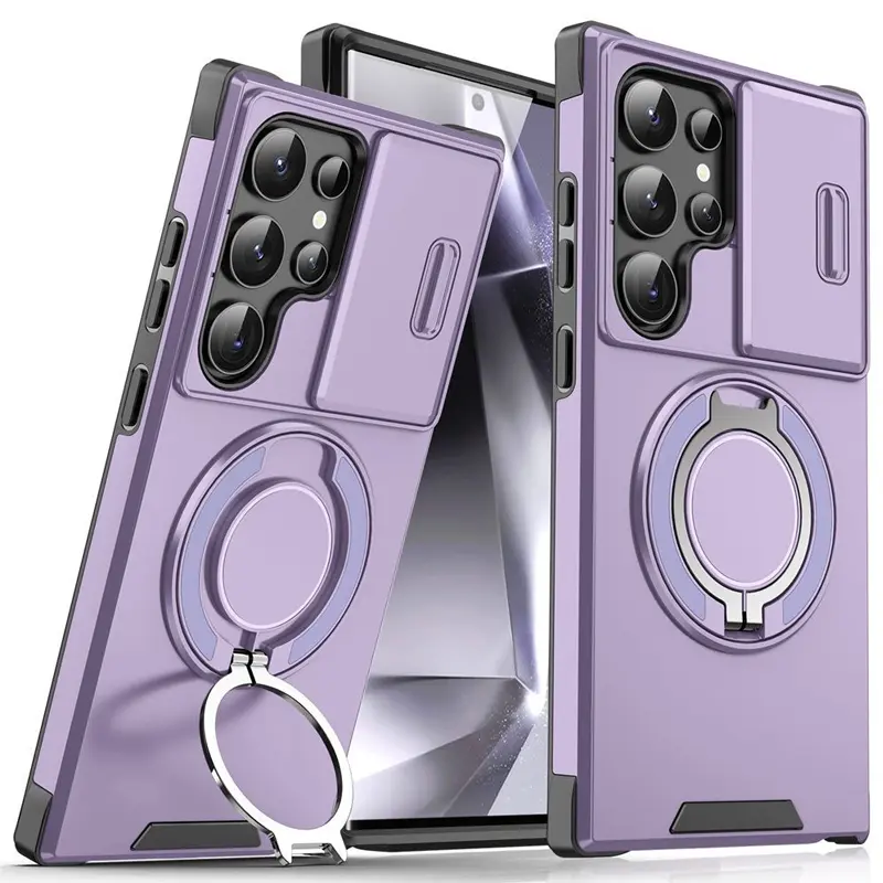 Phone case: Classic Business Sliding Window Lens Protection 360° Rotating Magnetic Mount Phone Case for Samsung Galaxy S26Ultra/S25EDGE/S24/S23/S22/S21/Note20Ultra/Plus/S20FE,/A54/A36/A17/A18/A16/A15/A14 - Mechanical Feel, Tech Cool