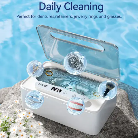 Ultrasonic Cleaner Appliance - 48KHz Frequency, Stainless Steel Tank, Dual Modes, Stainless Steel Jewelry & Glasses Sterilizer for Denture Users, Daily Cleaning Tool
