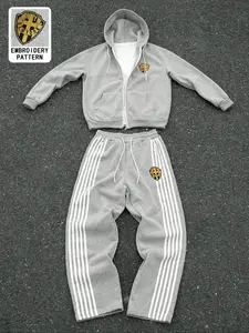 American-Style Zippered Hoodie Sweatpants Y2k Two-Piece Set Hip-Hop Embroidered Pants Men's Casual Pants, Men's Fall Outfits And Winter Outfits Wear, Perfect For Gifting To Husbands Or Boyfriends, Suitable For Streetwear, Commuting, And Outdoor Activities