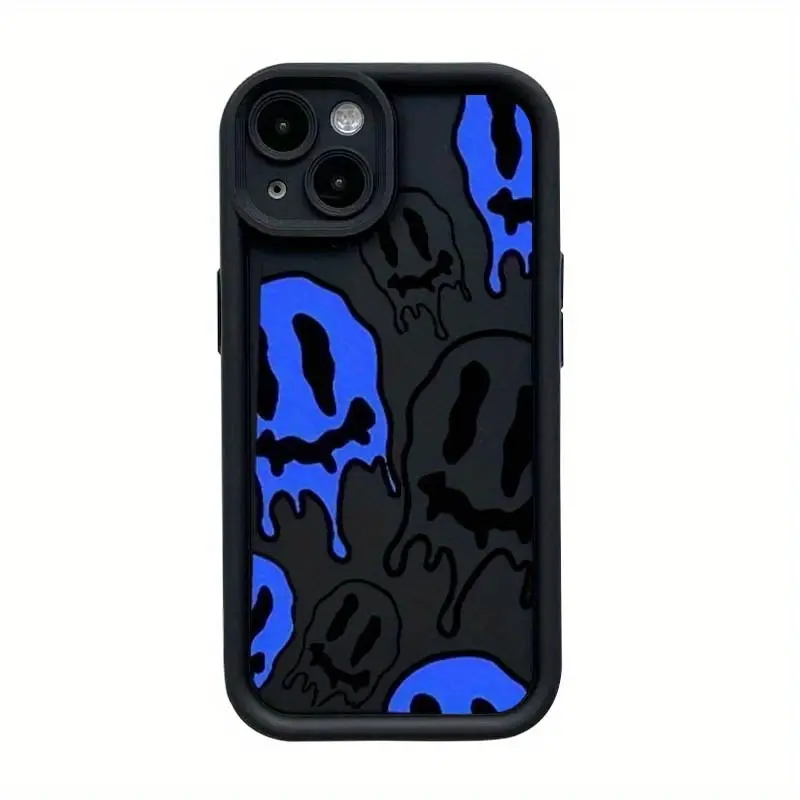 Edgy Blue-Black Ghost Smartphone Case - Luxurious, Stylish Heart-Shaped, Shockproof Protection Accessory for iPhone 16/15/14/13/12/11 Devices