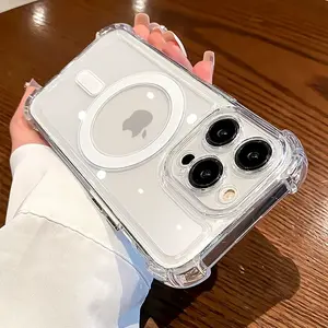 Luxury Wireless Charge for Magsafe Transparent Case for Iphone 15 16 14 13 17 12 Pro Max Magnetic Shockproof Soft Bumper Cover NONE