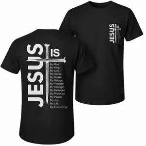 Men's Pure Cotton Short-Sleeve Graphic Menswear Top - Jesus and The Cross Print, Casual Loose Relaxed Fit, Classic Crew-Neck, Soft Breathable Fabric, Streetwear Outfits for Spring Summer Outdoor Fun