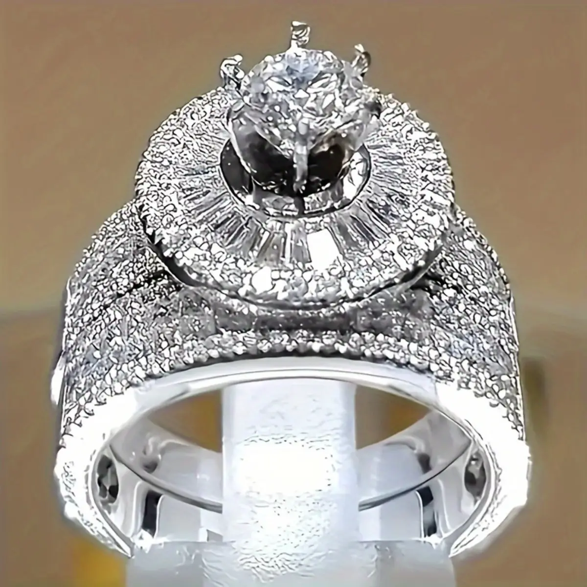Couple's 2-Pcs Classic Luxury Engagement Rings Set - Costume Jewelry with Sparkling Artificial Zircon, Cubic Zirconia, Light Reflection, Diamond Look, Anniversary Gift, Fashion Party Accessory