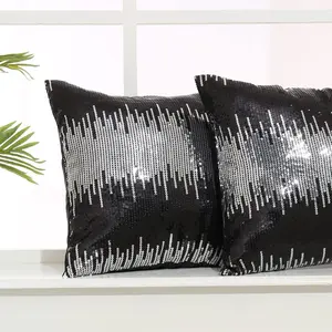 Party Delight Set of 2 Sequin Pillow Covers 18x18 Inch Square Pillowcases Black and Silver Glitter Throw Pillows for Couch Sofa Bed Decorative