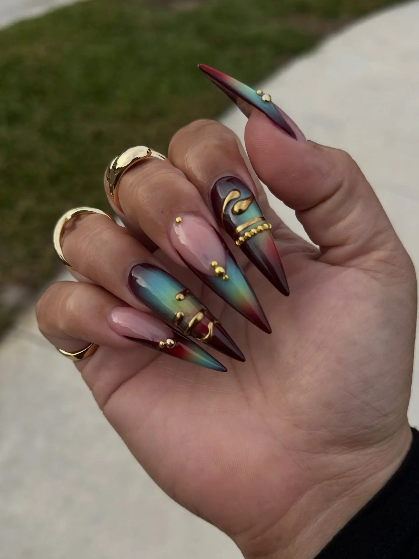 Handmade Gold Bangles Press On Nails Gold Charm Nail Art