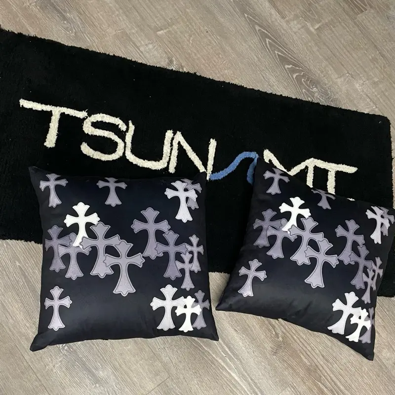 TsunamiWave Midnight Chrome Cross Decorative Standard Pillow - Black White Cross Textile, Embroidery, Applique Options, Antibacterial, Adds Unique Touch, Enhances Aesthetic, Complements Many Interior Styles, Room Decor Style Accent