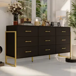 FUFU&GAGA Modern 9-Drawer Dresser | 5.1ft Storage Tower with Metal Legs | Bedroom Organizer Chest, Large Capacity & Sleek Design