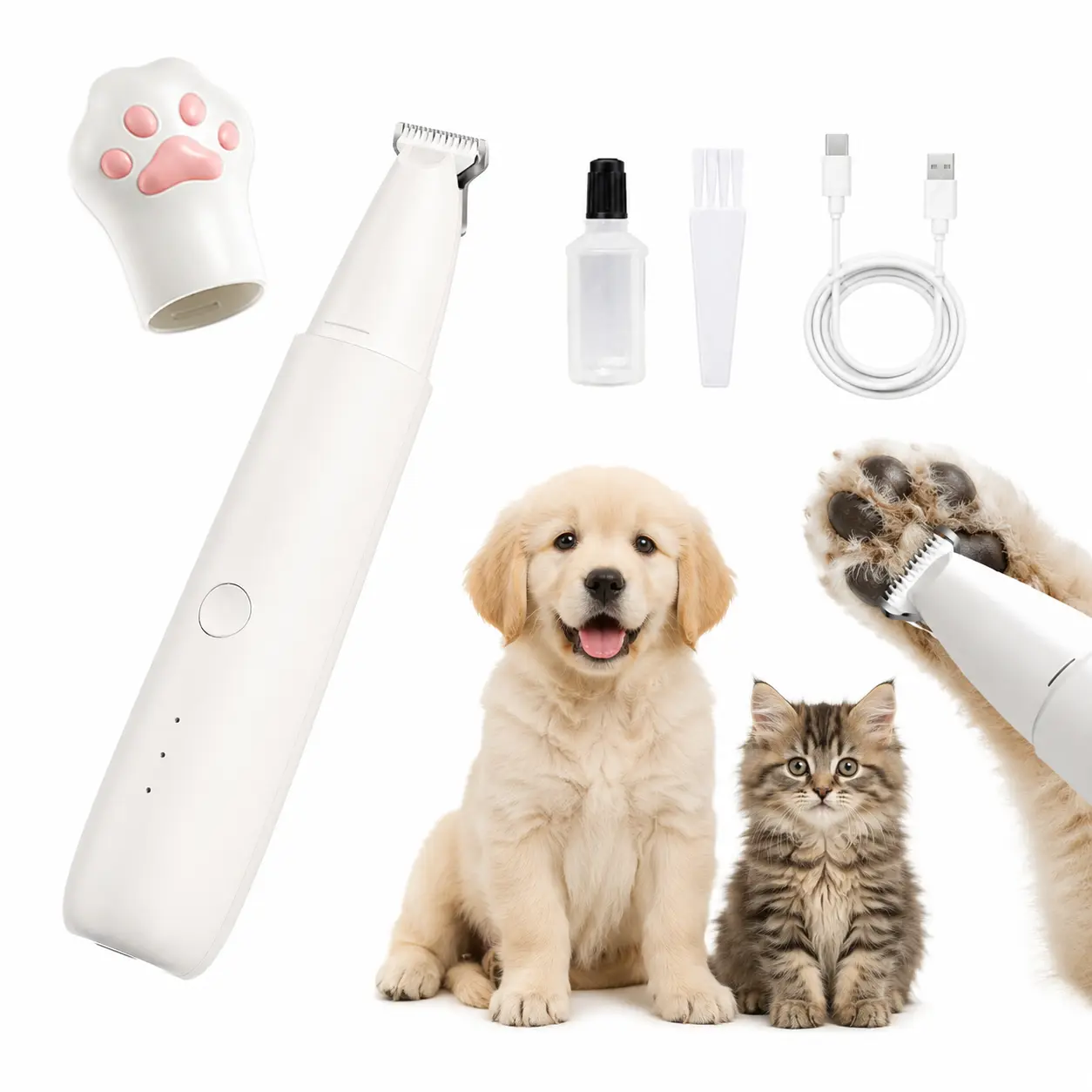 Dog & Cat Pet Paw Trimmer - 18mm Wide Blade, Low Noise, USB-C Rechargeable Precision Grooming Clipper
