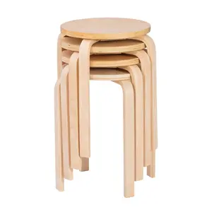 Linon Backless Armless Counter Stool Bar Round Set of 4 17.75" Light Brown