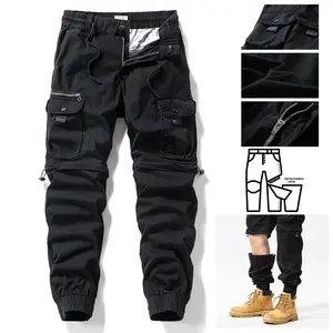 Men's Casual Pockets Straight Pants - Detachable Multi-Pocket Drawstring Waist Cuffed Pants, All Seasons Versatile Outdoor Wear for Long or Short Styling