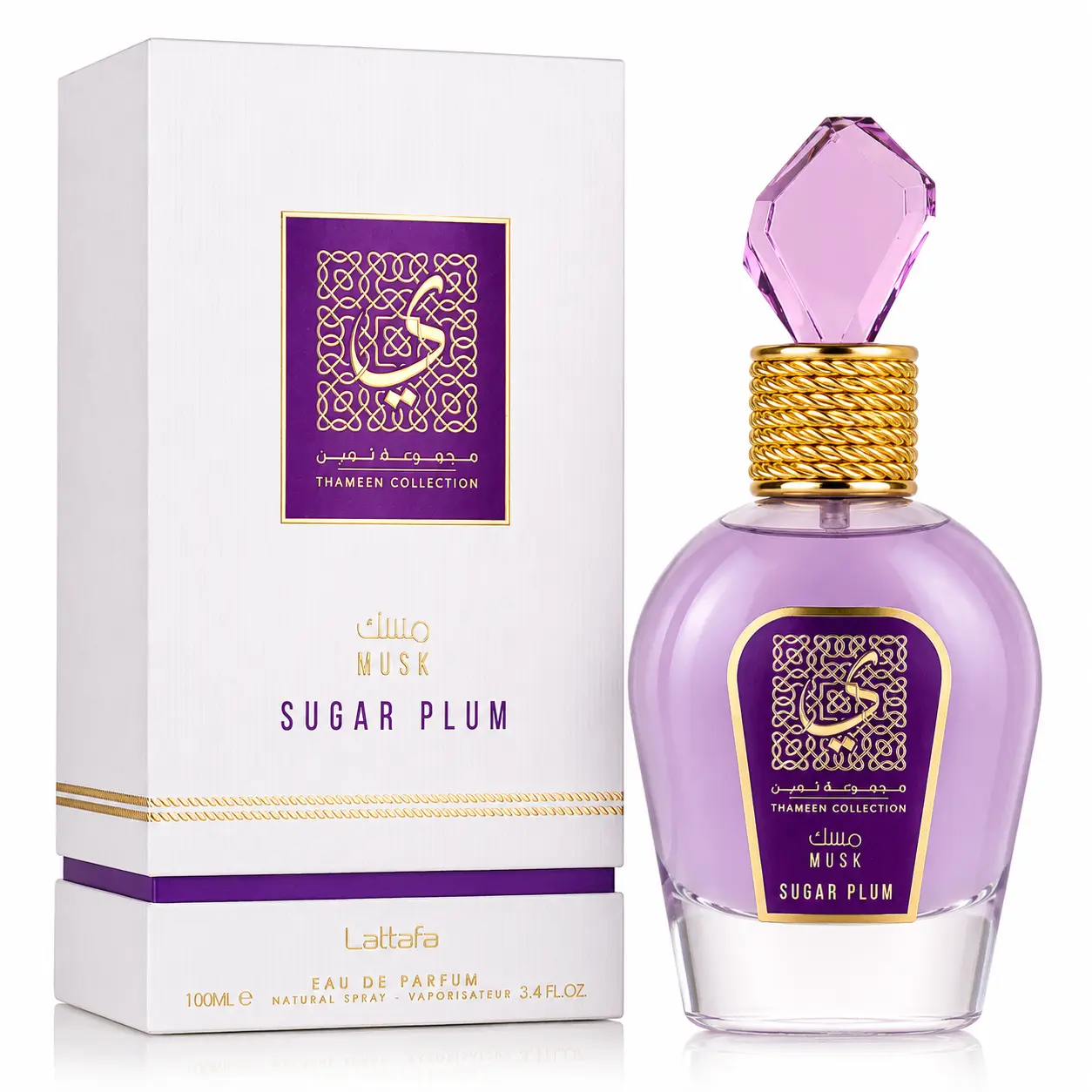 Lattafa Thameen Collection Musk Sugar Plum Eau de Parfum Spray for Women, 3.4 Ounce