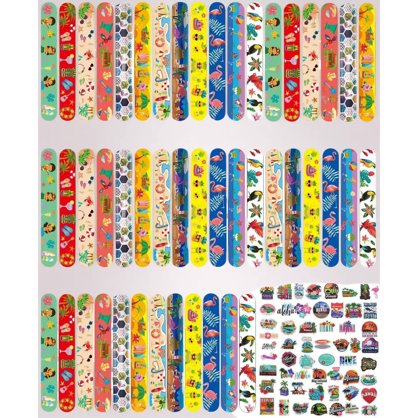 56 Pcs Bros Slap Bracelet + 50 Pcs Cartoon Bros Stickers, Total 106 Pcs Snap Bracelet Wristbands Set for Adult