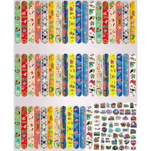 56 Pcs Bros Slap Bracelet + 50 Pcs Cartoon Bros Stickers, Total 106 Pcs Snap Bracelet Wristbands Set for Adult