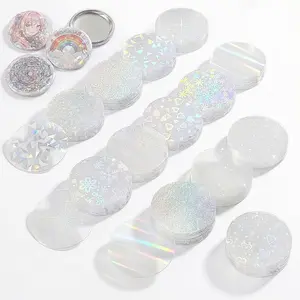 390 count Holographic Badge Film (13 Styles), Glitter Button Making Supplies for 2.25 Inch 58mm Machine, Round Badge Protective Film (Stars, Hearts, Broken Glass)
