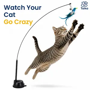 Taika Pets Interactive Suction Cup Cat Wand Toy Set with Feather Bird Refills Rainbow Teaser & Feather Bell Teaser for Daily Exercise & Energy Release tiktokshopspringglowup