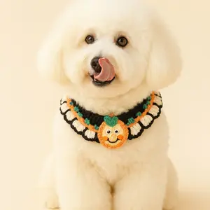 Handmade Pumpkin Crochet Pet Collar  | Cute Halloween Dog & Cat Accessor