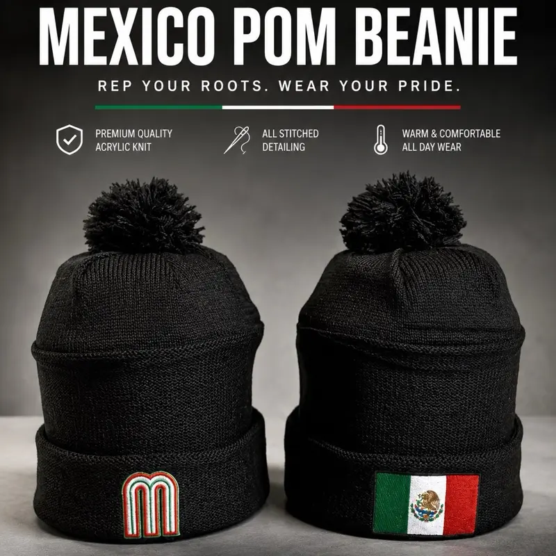 Classic Mexico Beanie Pom Pom Stitched Unisex - Warm & Stylish Winter Hat