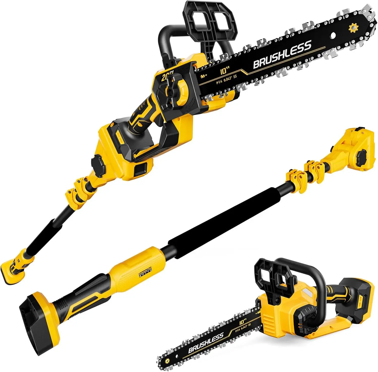 2-IN-1 Cordless 10-Inch Pole Saw & Chainsaw Compatible with D-WALT 20V MAX* Battery, Total Reach of Max 14.5ft, Electric Pole Saw for Tree Trimming Pruning (Tool Only-Battery & Charger not included)