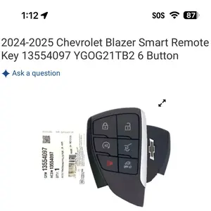 2024-2025 Chevrolet Blazer 6-Button Smart Remote Key, Part Number 13554097, Model YGOG21TB2
