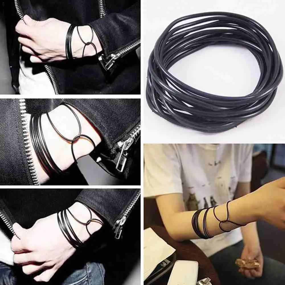 10 Pcs In 1 Bag  Black Silicone Rope Bracelets For Men Women Charm Simple Casual Punk Rock Unisex Bracelet Bangles Jewelry