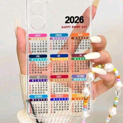 2026 Happy Every Day Calendar Phone Case for any phone model with Colorful Months and Days Design Optional Hand Tassell