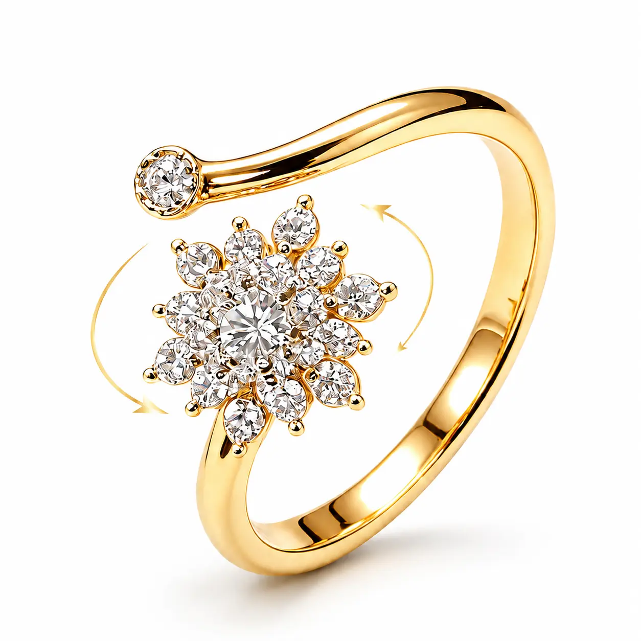 Gold-Tone Snowflake Spinner Ring for Women, Sparkling Adjustable Fidget Jewelry for Everyday Stress Relief, Women's Fashion