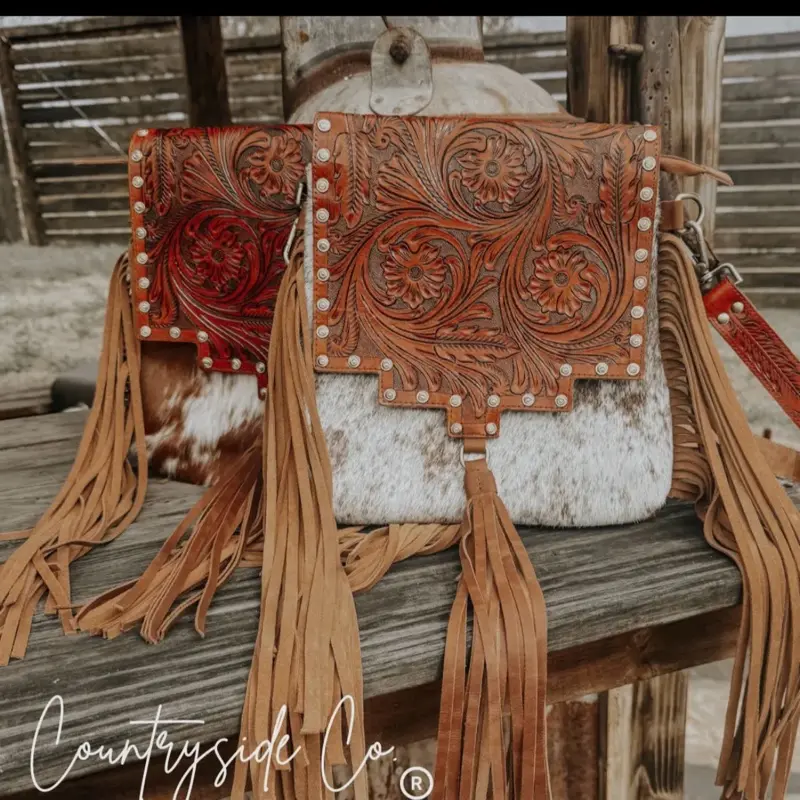 Countryside Co Handmade Leather Purse with Fringes and Detailed Design