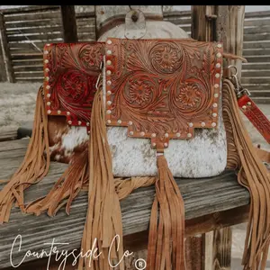 Countryside Co Handmade Leather Purse with Fringes and Detailed Design