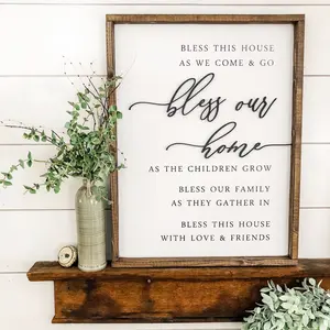 Farmhouse Sign, Wooden Sign, Bless Our Home, Home Saying, Rustic Wood Wall Decor, Family Anniversaries Gifts, Mantel & Desktop Decorations