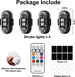 4PCS Wireless LED Strobe Lights with Remote Control, 8-Color USB-Charging Waterproof Anti-Collision Emergency Warning Lights for Cars, Motorcycles