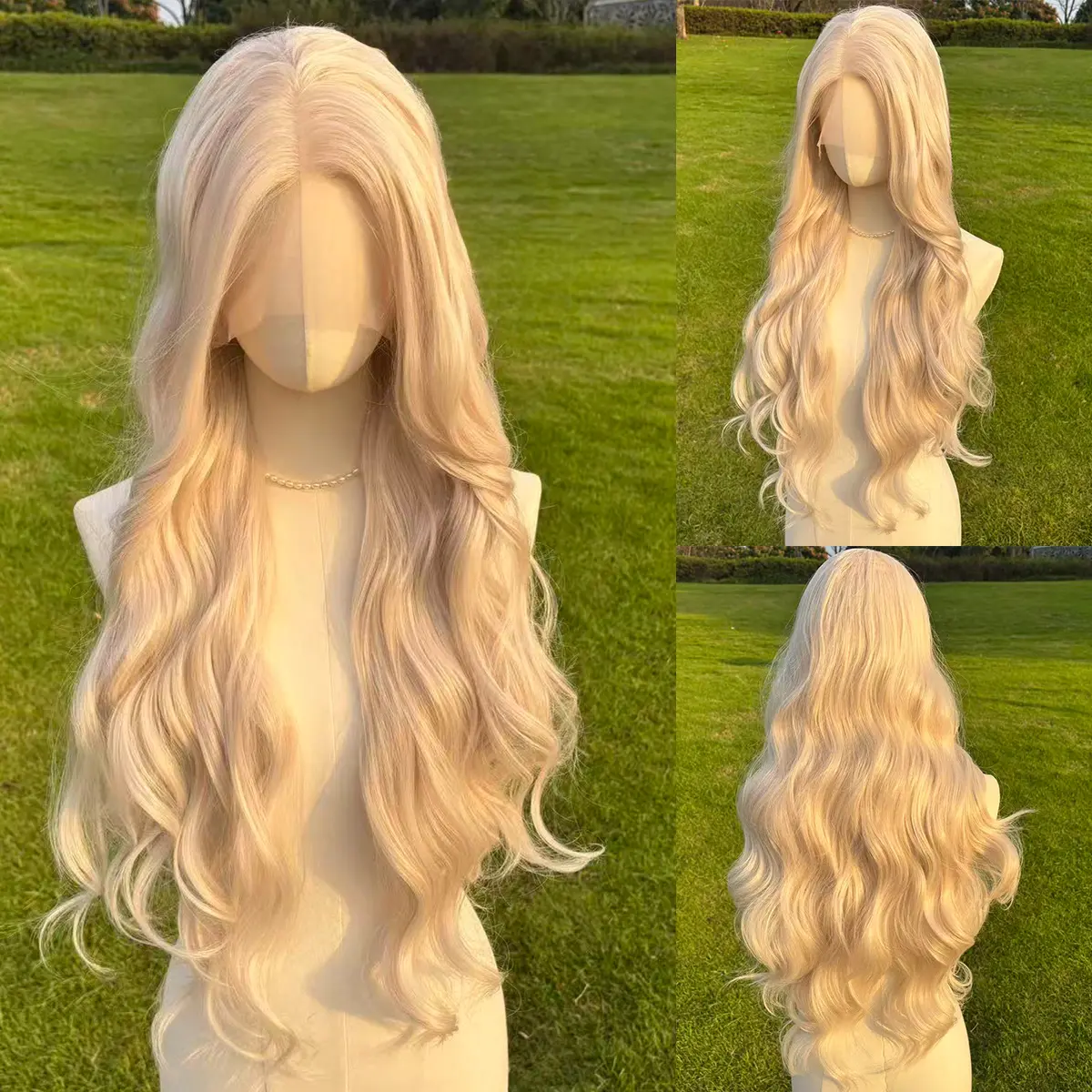 SMILCO 28-Inch White 13x4 Lace Front Free Part Natural Wave Synthetic Fiber Wig, Heat Resistant, Christmas Use, Natural Look, SM9224M, Natural Wave Wig