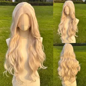 SMILCO/28 Inches White 13x4 Lace Front Free Part Wavy Long Synthetic Wigs for Christmas Natural Look/SM9224M