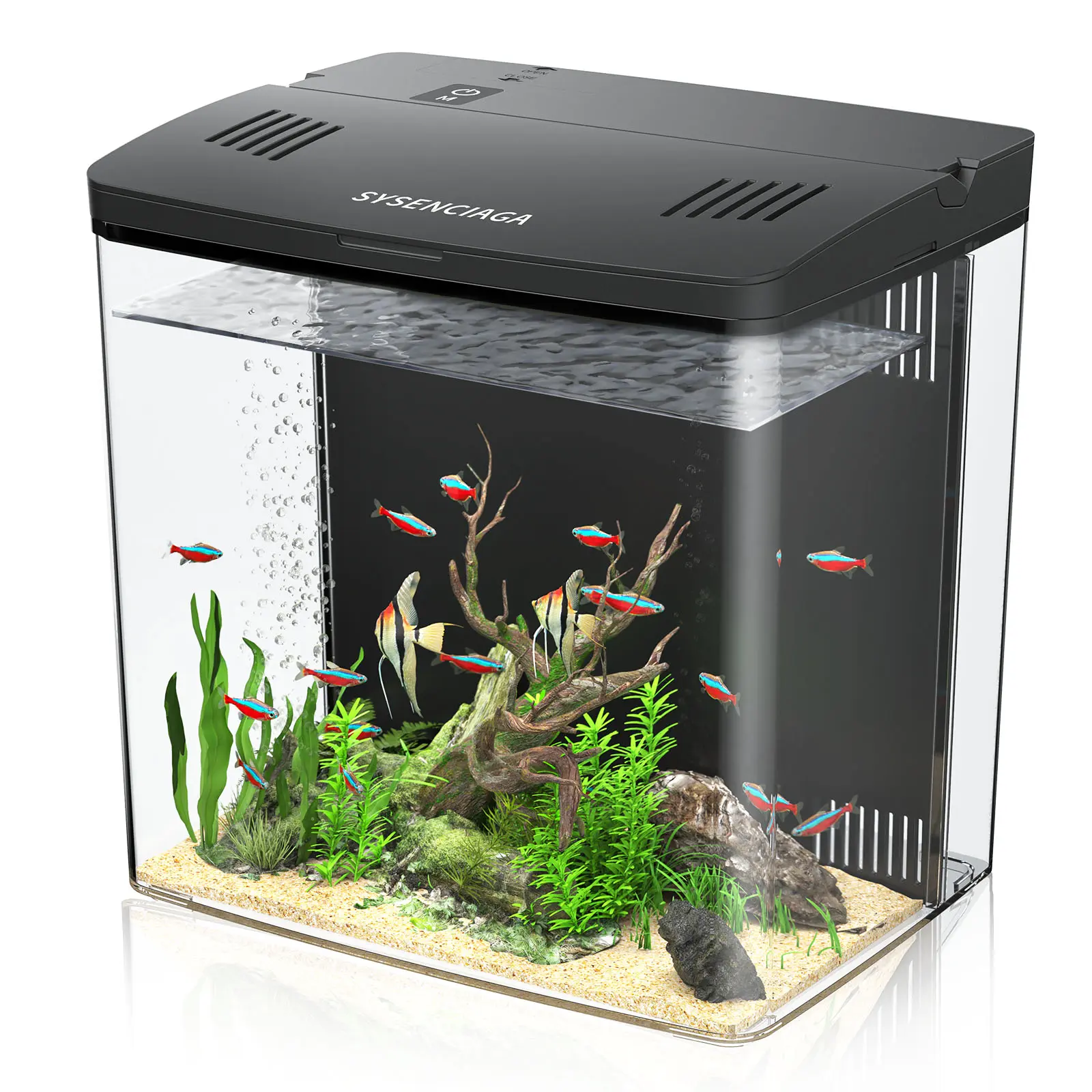 1.2 Gal (3.8L) Smart Beginner Aquarium Water Tank, Self-Cleaning Filtration System, 5-Color LED Lights, Silent Automatic Circulation Pump, Ideal for Betta Fish
