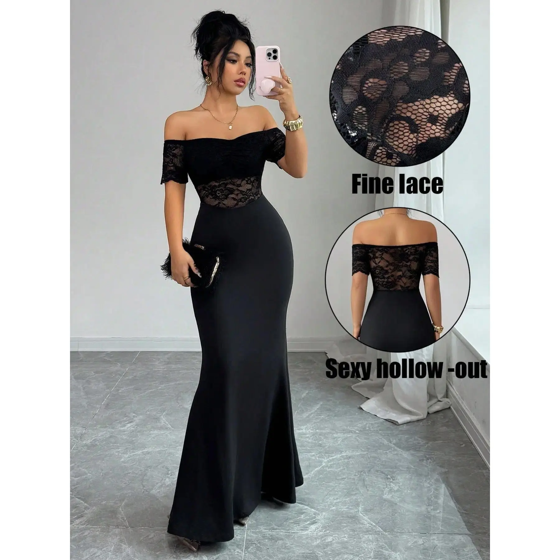 Black lace off sholder dress - TikTok Shop