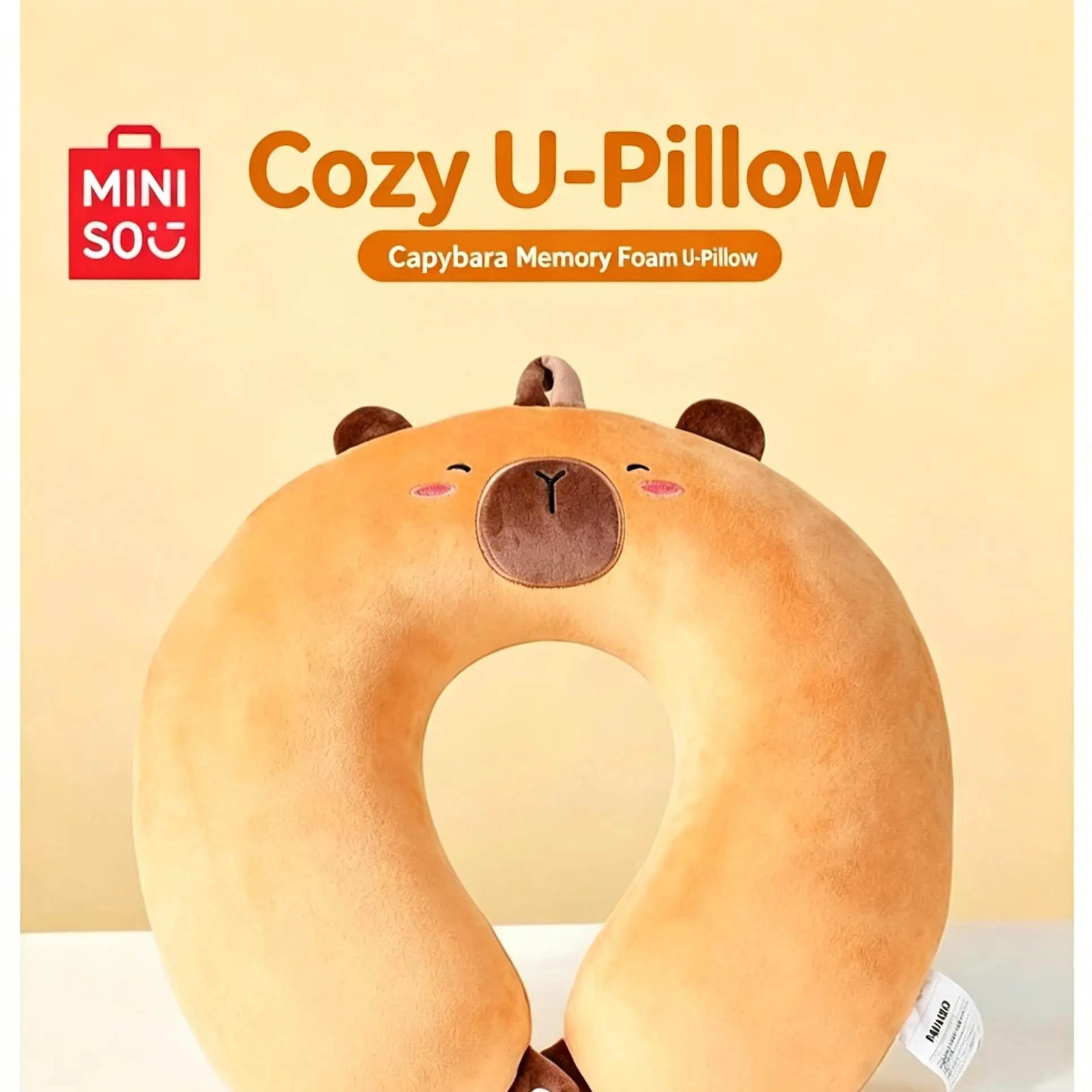 Capybara Memory Foam U-Shaped Pillow - Cute Kawaii Travel Neck Pillow, Soft Ergonomic Support Cushion, Gift for Kids & Fans