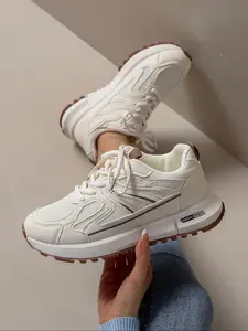 Women's Fashionable Lace Up Platform Sneakers, Casual Comfortable Sports Shoes for Daily Wear, Female All-match Round Toe Shoes for Daily Wear