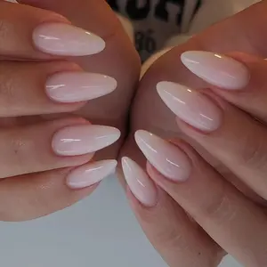 24pcs Long Almond Fake Nails, Nude Gradient Milk Pure Color, Reusable, Beginner Friendly, Includes Jelly Glue and Nail File, Nail Designs