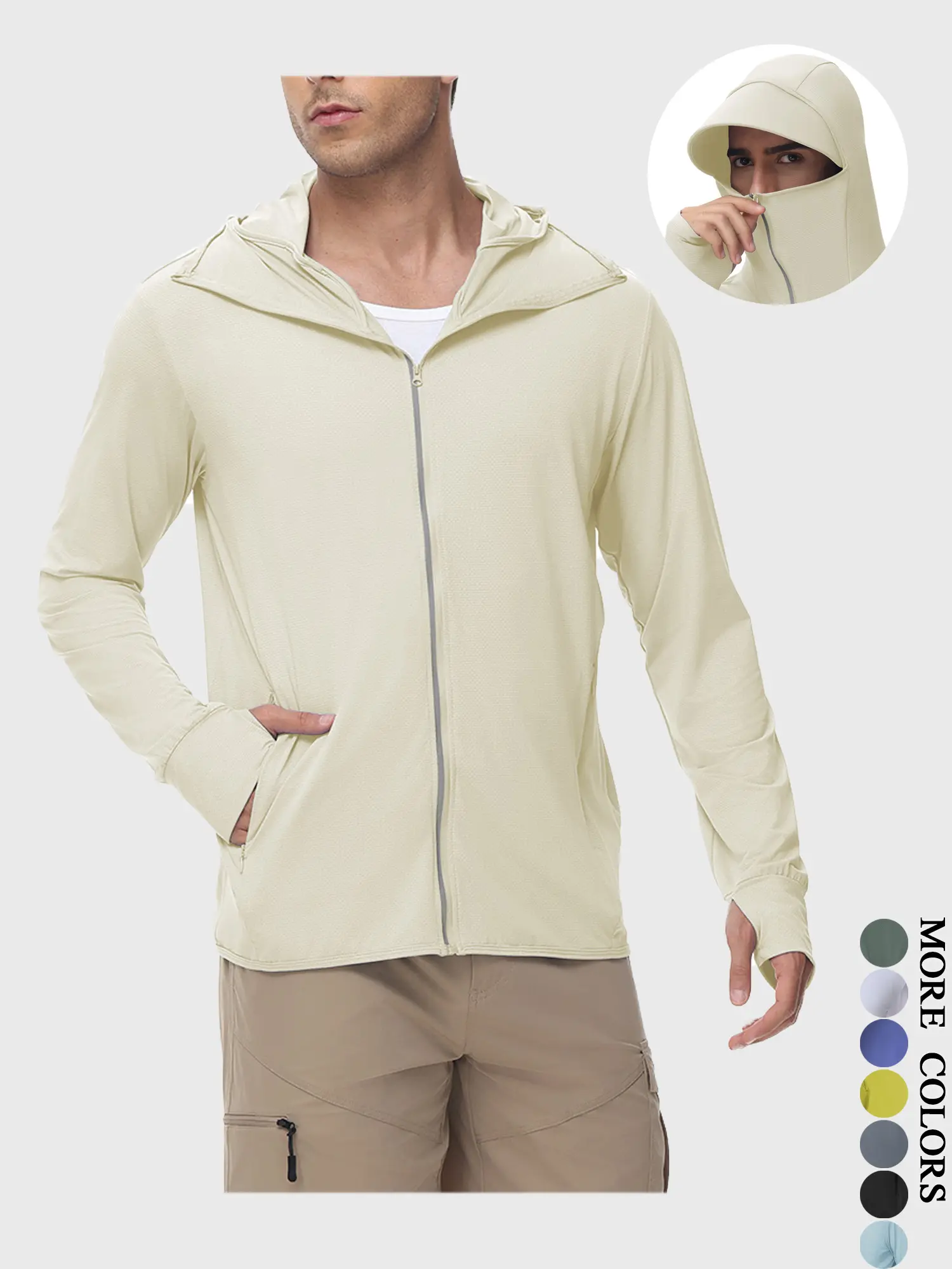 Top-Tier Men's UPF 50+ Sun Protection Hoodie | Full Zip Face Shield Breathable Mesh Fabric All-Day Comfort for Hiking Fishing#SummerVibes