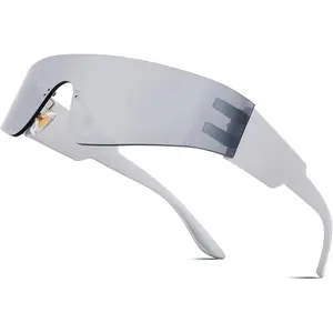 FEISEDY Futuristic Visor Punk Sunglasses Rimless One Piece Goggles Miorred Shades Women Men B2927