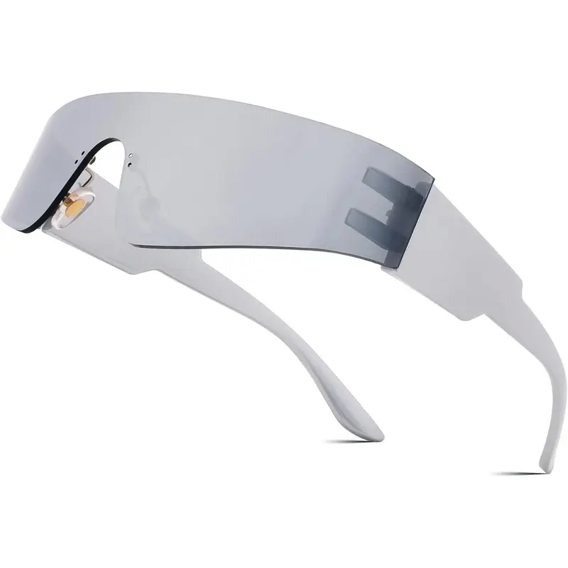 FEISEDY B2927 Semi Rimless Reflective Sunglasses - Punk Style Flat Top 1-Piece Visor Goggles, HD Anti-Scratch Lens, Trendy Frames, UV400 Protection, Stylish Shades for Men's Carnival Party Outdoor Use