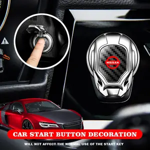 Car One-Button Start Decoration Cover for Nissan Gtr X-Trail Tiida Qashqai J10 J11 Leaf Kicks, Carbon Fiber Texture, Scratch Resistant, No Drilling Required