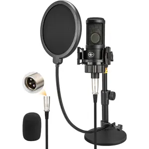 XLR Condenser Microphone with 26mm Large Diaphragm, Professional Cardioid Recording Studio Mic Kit with Metal Desktop Stand, Pop Filter for Streaming, Podcasting, Gaming, Voice-Over, Vocal, Youtube