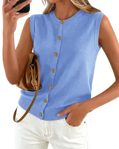 BTFBM Sweater Vest Women Casual Crewneck Button Down Knit Sleeveless Cardigan 2026 Spring Clothes Summer Vests Tops