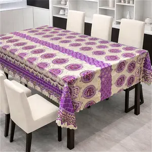 Purple Boho Tablecloth for Dining Table Vintage Ethnic Mandala Pattern Moroccan Indian Style Home Decor Farmhouse Kitchen Washable Fabric Party Holiday Everyday Use